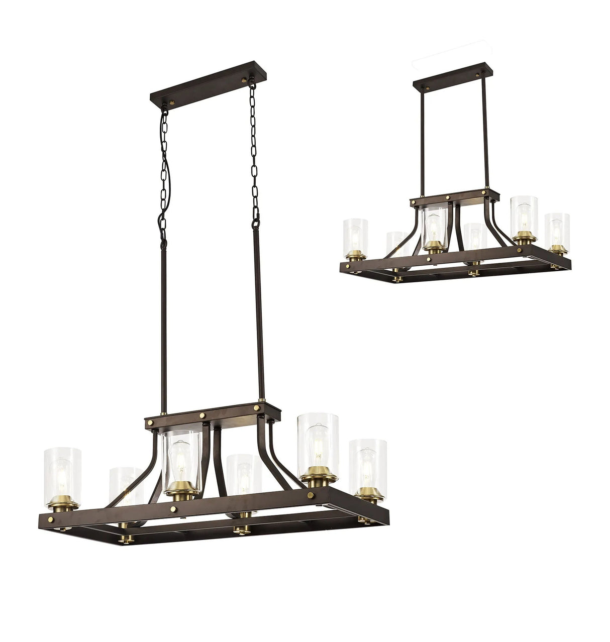 Owers Linear Pendant 6 x E27, Brown Oxide/Gold Bronze With Clear Glass Shades