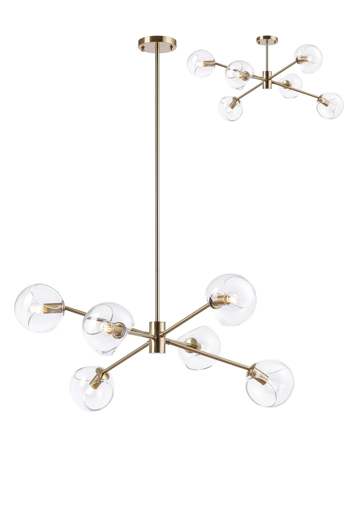 Peters 85cm Round Fixed Multi Height Pendant/Semi Flush With Double Cut Glass, 6 x E14, Antique Gold/Clear