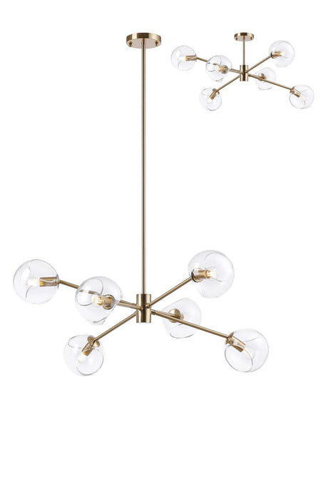 Peters 85cm Round Fixed Multi Height Pendant/Semi Flush With Double Cut Glass, 6 x E14, Antique Gold/Clear