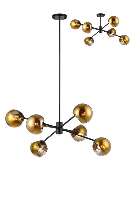 Peters 85cm Round Fixed Pendant With Double Cut Glass, 6 x E14, Satin Black/Gold