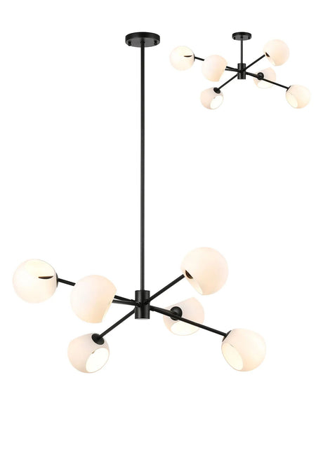 Peters 85cm Round Fixed Pendant With Double Cut Glass, 6 x E14, Satin Black/Opal