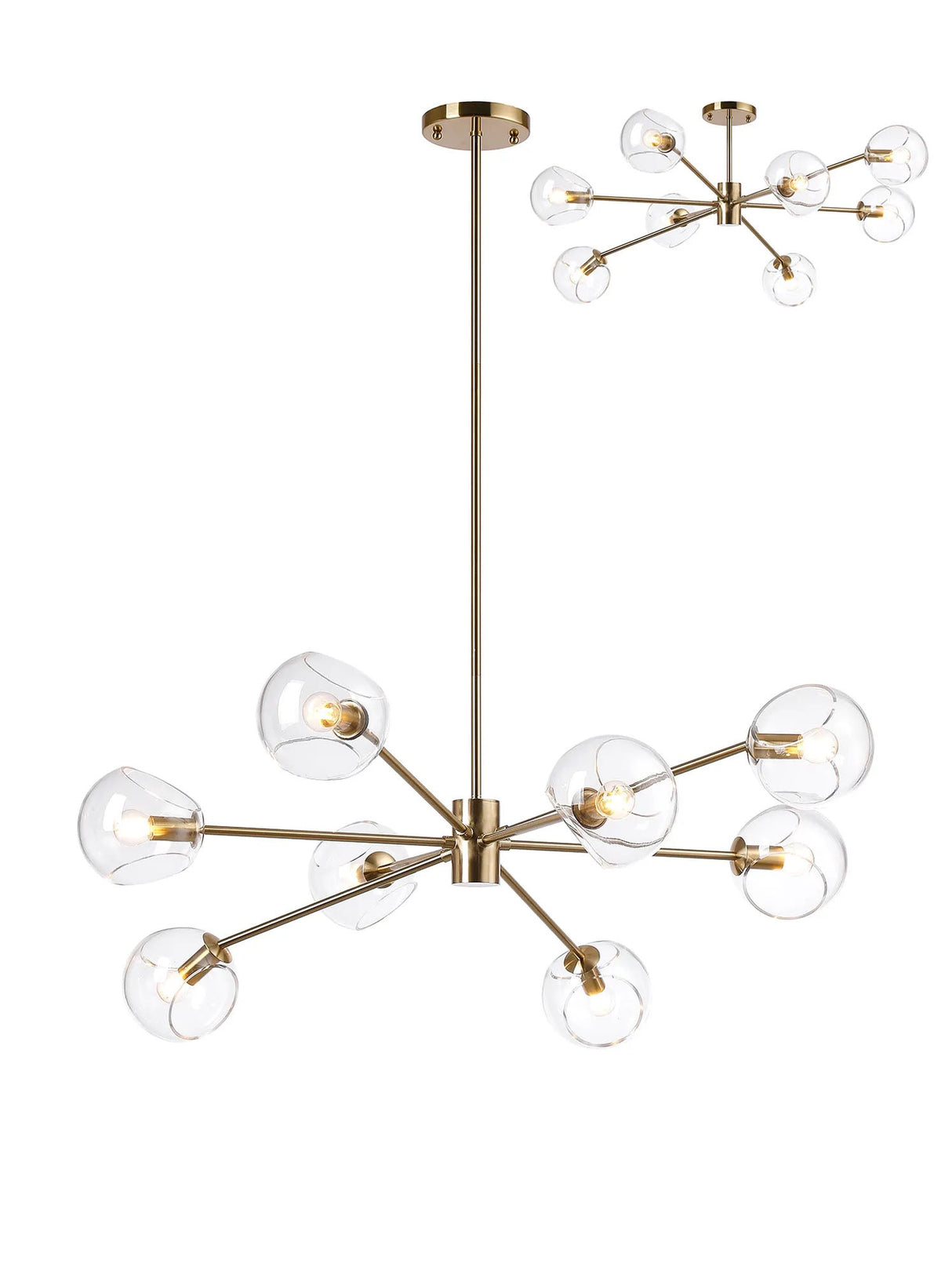 Peters 100cm Round Fixed Multi Height Pendant/Semi Flush With Double Cut Glass, 8 x E14, Antique Gold/Clear