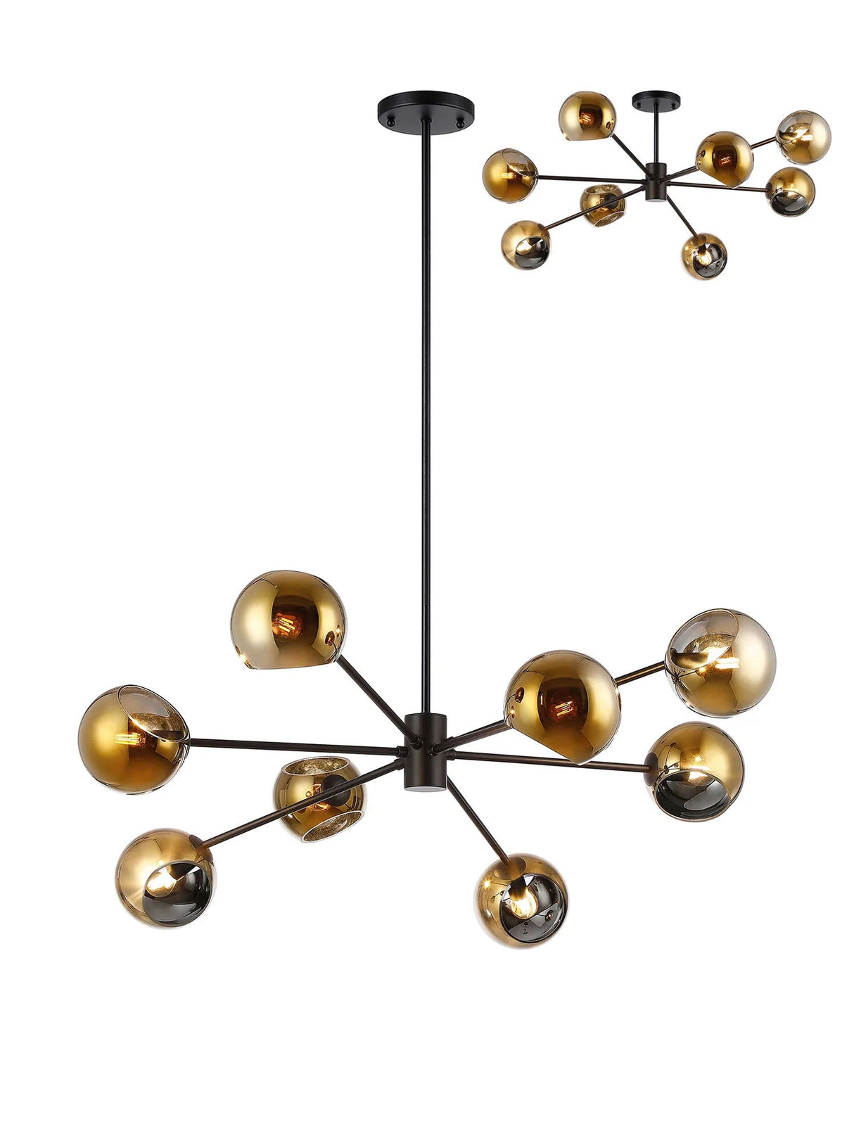Peters 100cm Round Fixed Pendant With Double Cut Glass, 8 x E14, Satin Black/Gold