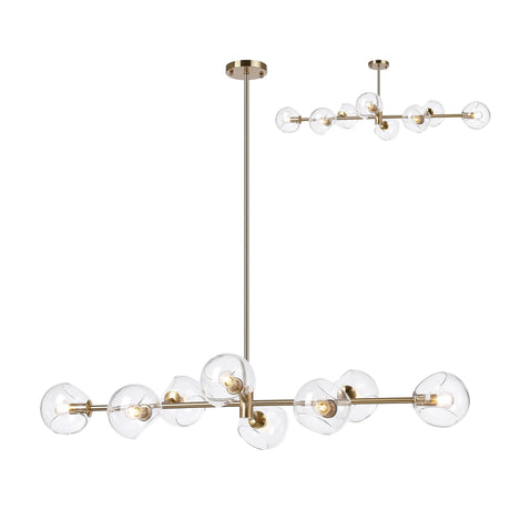 Peters Linear Fixed Multi Height Pendant/Semi Flush With Double Cut Glass, 8 x E14, Antique Gold/Clear