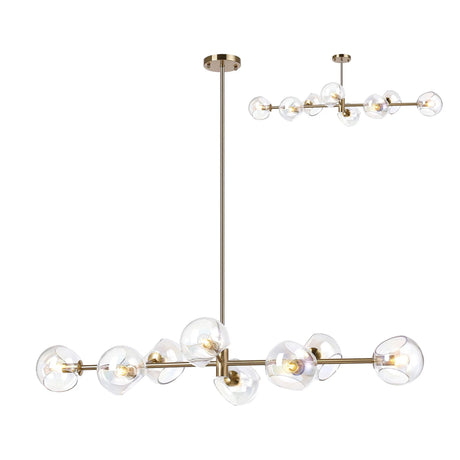 Peters Linear Fixed Multi Height Pendant/Semi Flush With Double Cut Glass, 8 x E14, Antique Gold/Iridescent