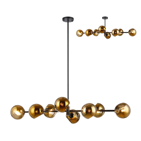 Peters Linear Fixed Pendant With Double Cut Glass, 8 x E14, Satin Black/Gold