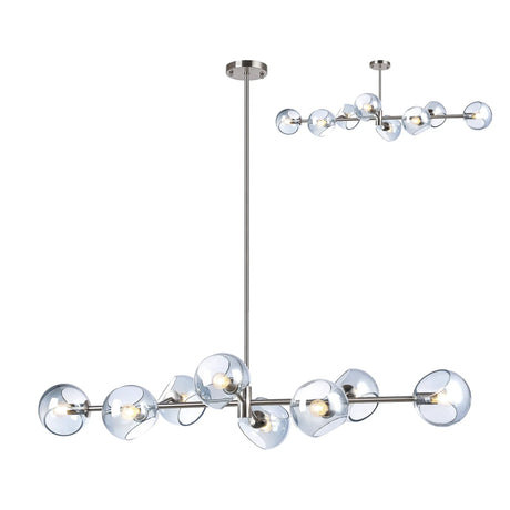 Peters Linear Fixed Pendant With Double Cut Glass, 8 x E14, Satin Nickel/Blue