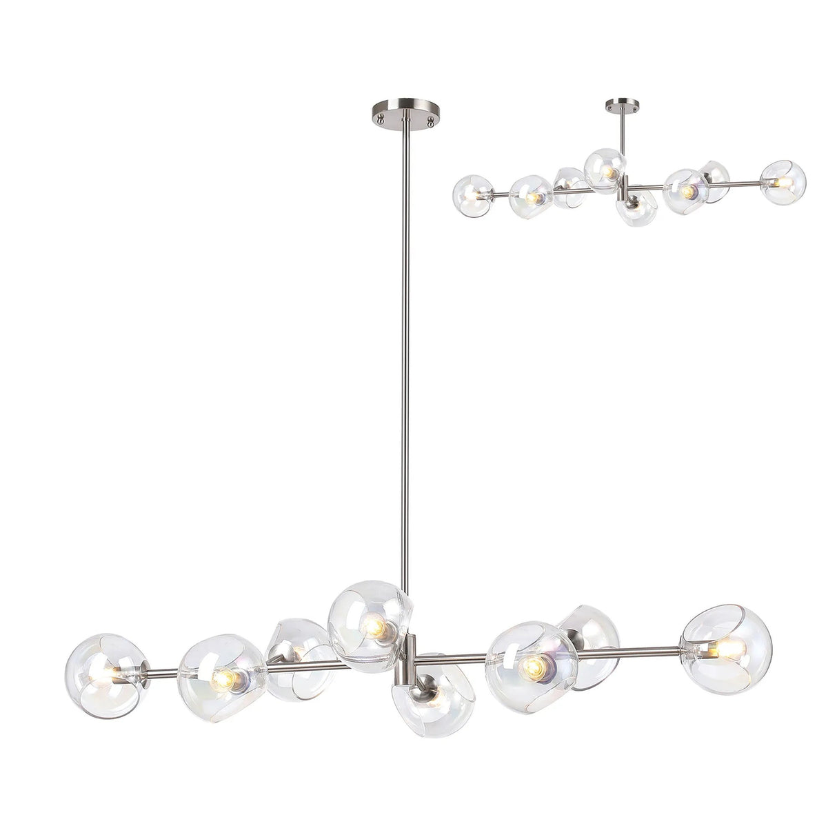 Peters Linear Fixed Multi Height Pendant/Semi Flush With Double Cut Glass, 8 x E14, Satin Nickel/Iridescent