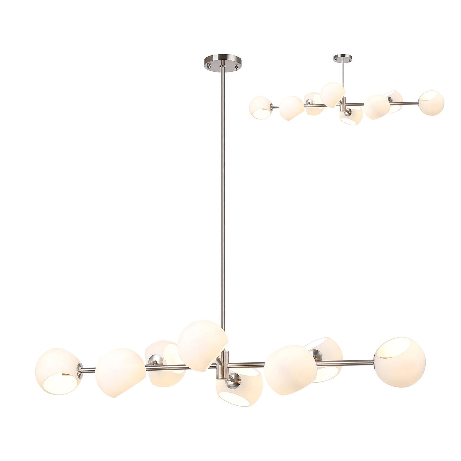 Peters Linear Fixed Pendant With Double Cut Glass, 8 x E14, Satin Nickel/Opal