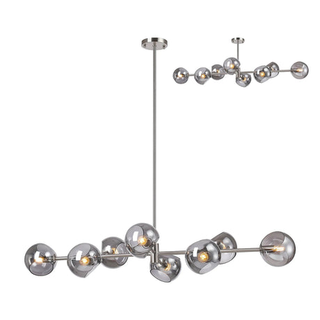 Peters Linear Fixed Multi Height Pendant/Semi Flush With Double Cut Glass, 8 x E14, Satin Nickel/Smoke