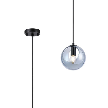 Peters 15cm Single Pendant With Double Cut Glass, 1 x E14, Satin Black/Blue