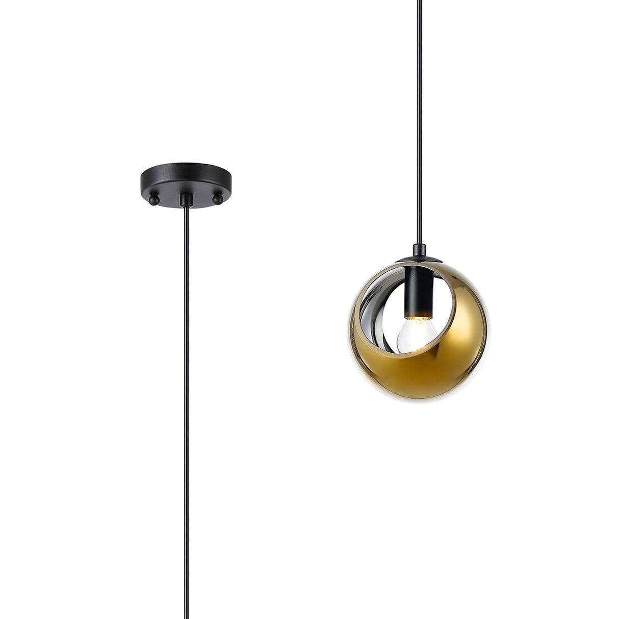 Peters 15cm Single Pendant With Double Cut Glass, 1 x E14, Satin Black/Gold