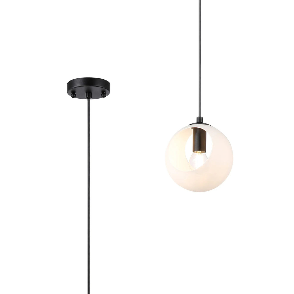 Peters 15cm Single Pendant With Double Cut Glass, 1 x E14, Satin Black/Opal
