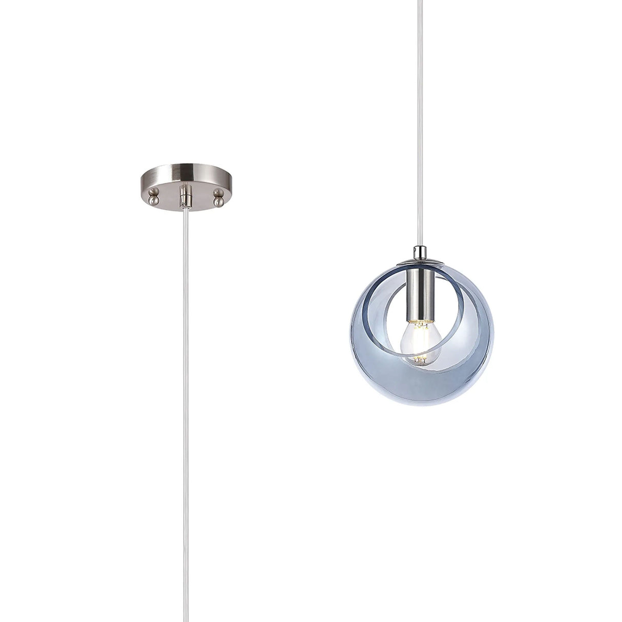 Peters 15cm Single Pendant With Double Cut Glass, 1 x E14, Satin Nickel/Blue