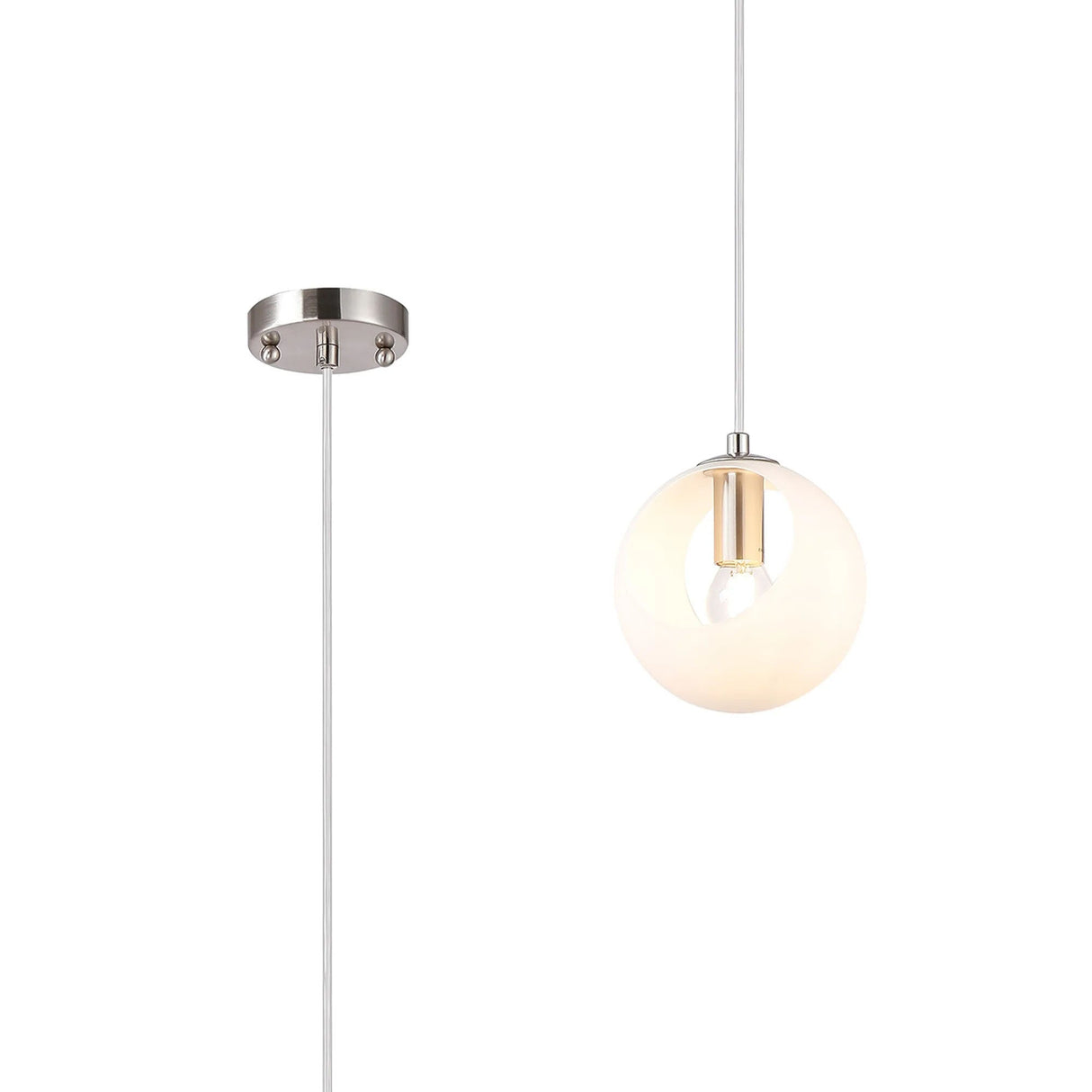 Peters 15cm Single Pendant With Double Cut Glass, 1 x E14, Satin Nickel/Opal
