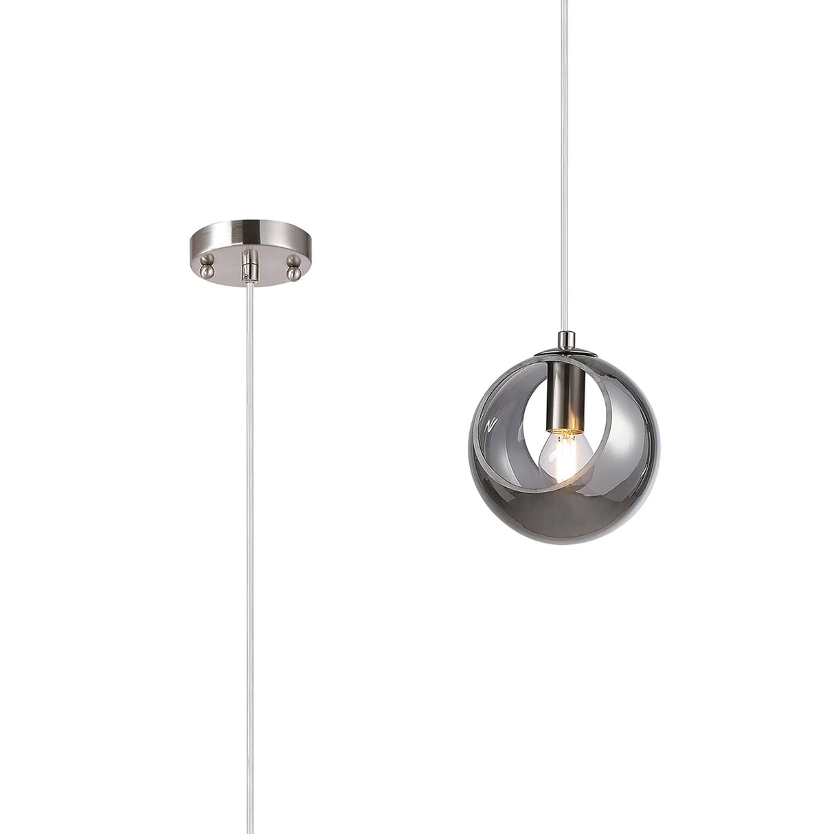 Peters 15cm Single Pendant With Double Cut Glass, 1 x E14, Satin Nickel/Smoke