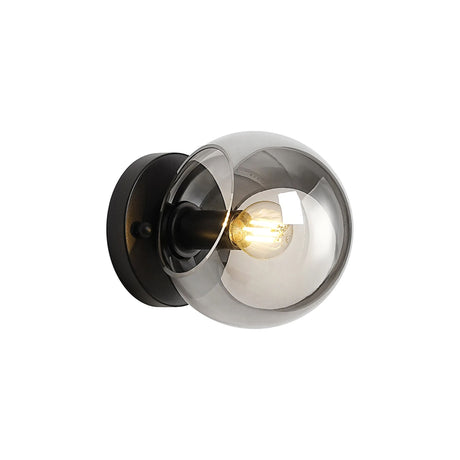 Peters Wall/Ceiling Light With Double Cut Glass, 1 x E14, Satin Black/Smoke