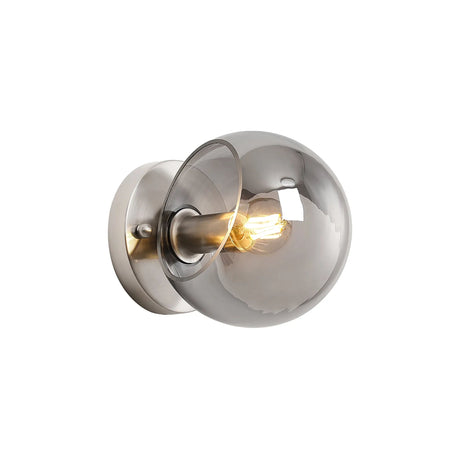Peters Wall/Ceiling Light With Double Cut Glass, 1 x E14, Satin Nickel/Smoke