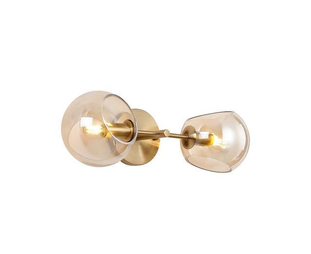 Peters Wall/Ceiling Light With Double Cut Glass, 2 x E14, Antique Gold/Cognac