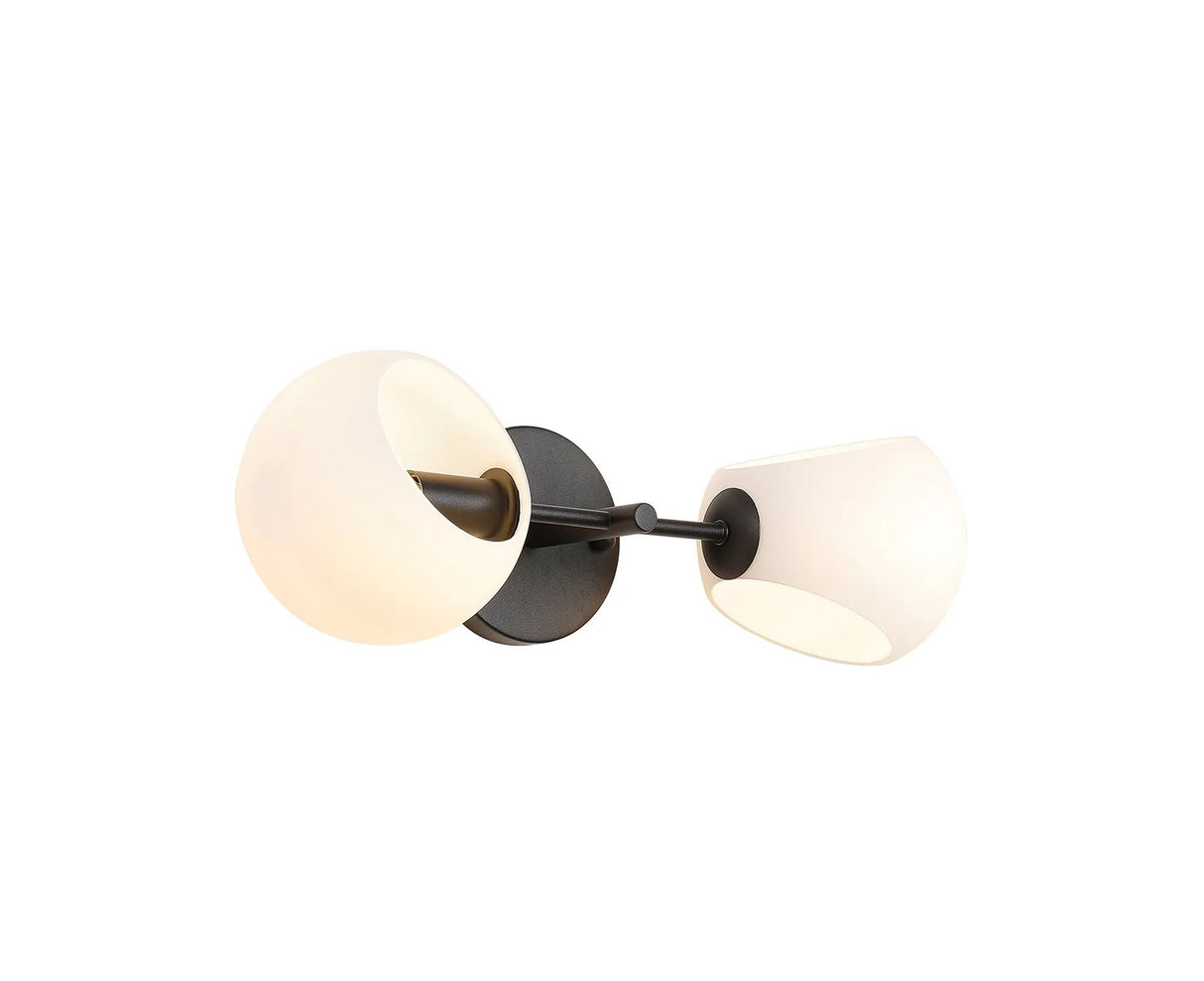 Peters Wall Lamp With Double Cut Glass, 2 x E14, Satin Black/Opal