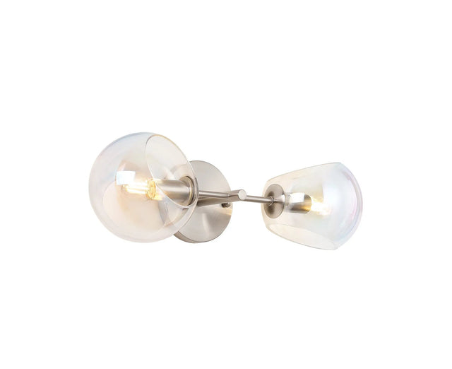 Peters Wall/Ceiling Light With Double Cut Glass, 2 x E14, Satin Nickel/Iridescent