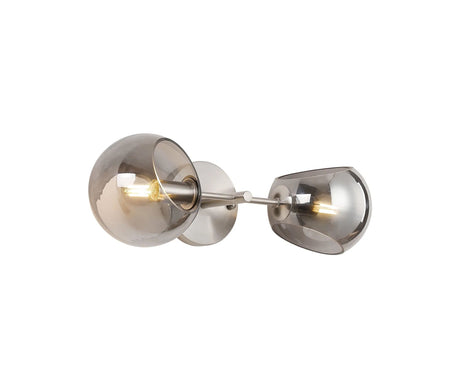 Peters Wall/Ceiling Light With Double Cut Glass, 2 x E14, Satin Nickel/Smoke