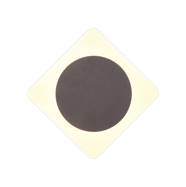 Proctor Magnetic Base Wall Lamp, 12W LED 3000K 15cm Round 19cm Diamond Centre, Coffee/Acrylic Frosted Diffuser