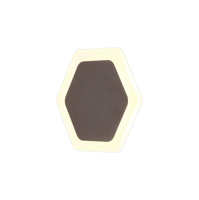 Proctor Magnetic Base Wall Lamp, 12W LED 3000K 15/19cm Horizontal Hexagonal Centre, Coffee/Acrylic Frosted Diffuser