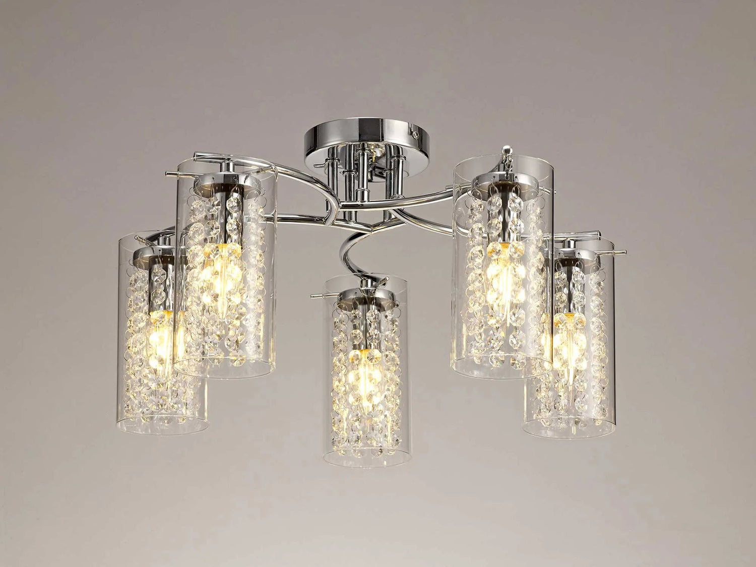 Prudhoe Semi Flush Light, 5 x E14, Polished Chrome/Crystal/Glass