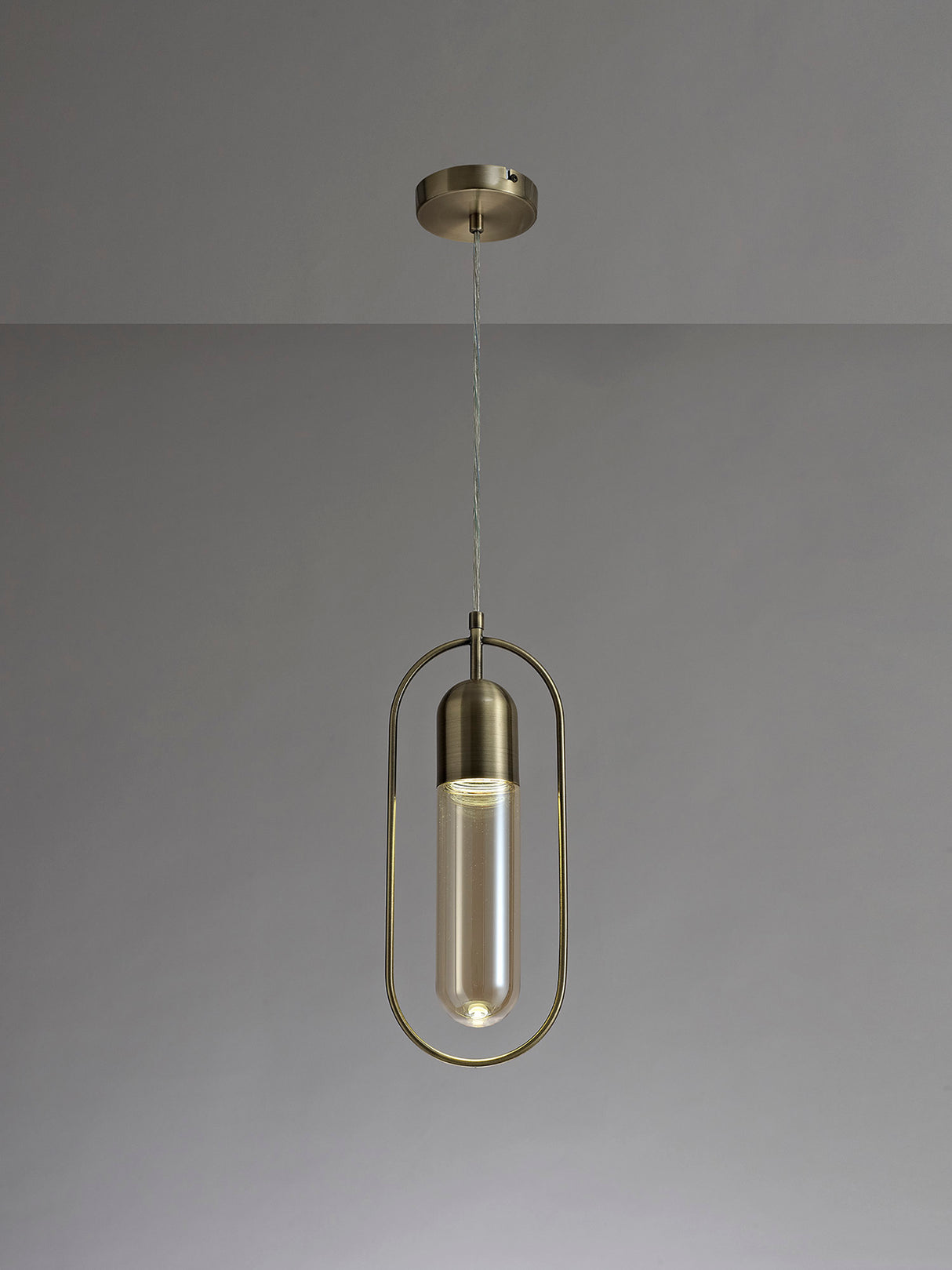 Rae Rectangular Pendant, 1 x 7W LED, 4000K, 790lm, Antique Brass/Amber, 3yrs Warranty