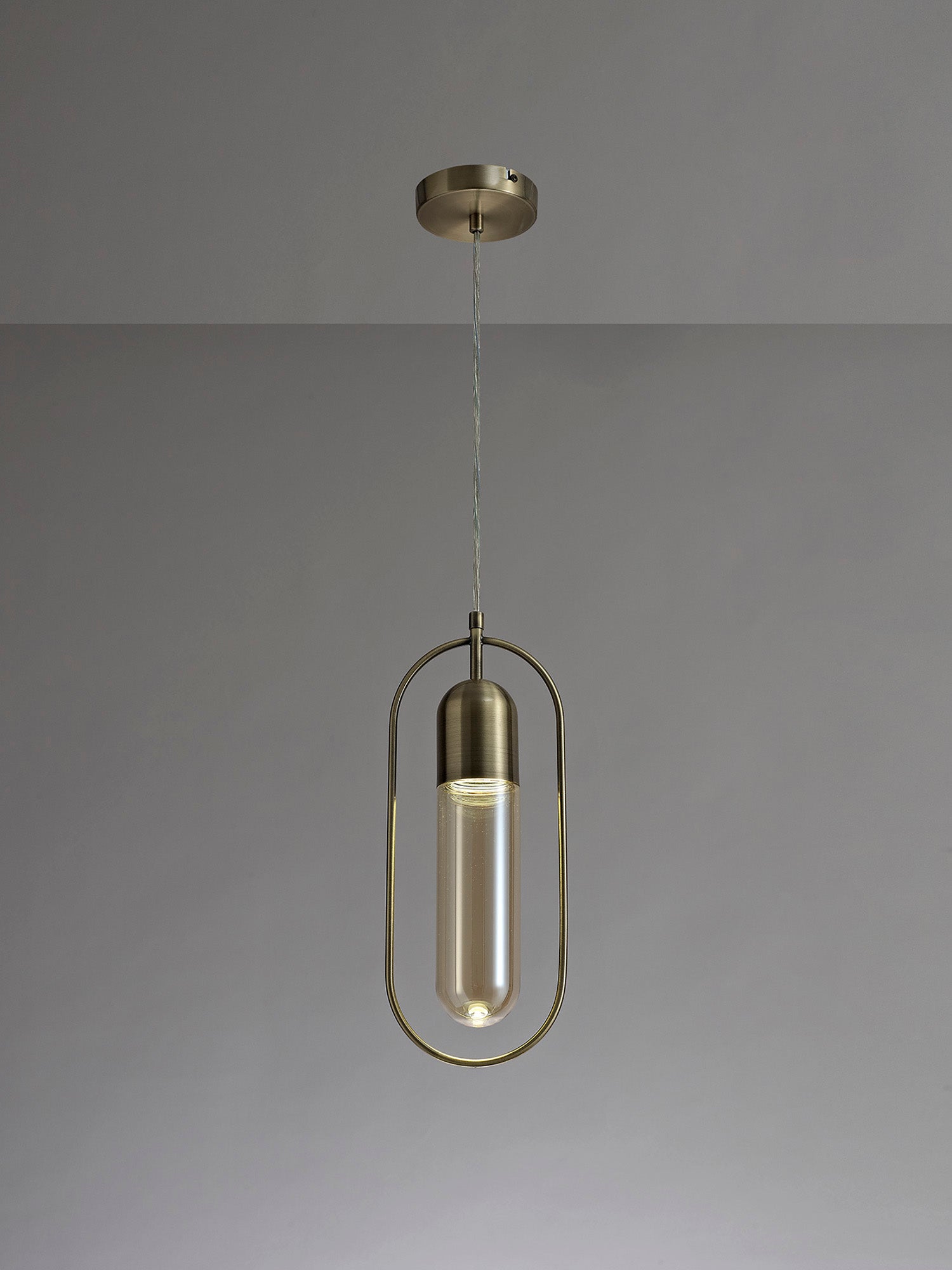 Rae Rectangular Pendant, 1 x 7W LED, 4000K, 790lm, Antique Brass/Amber, 3yrs Warranty