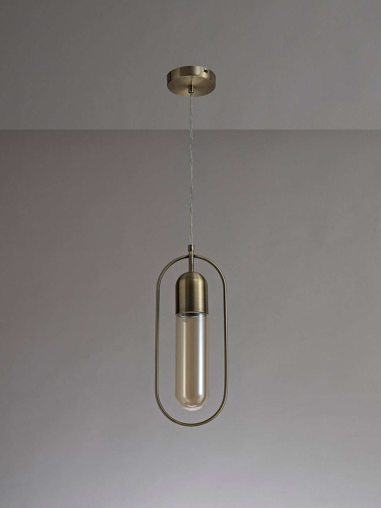 Rae Rectangular Pendant, 1 x 7W LED, 4000K, 790lm, Antique Brass/Amber, 3yrs Warranty