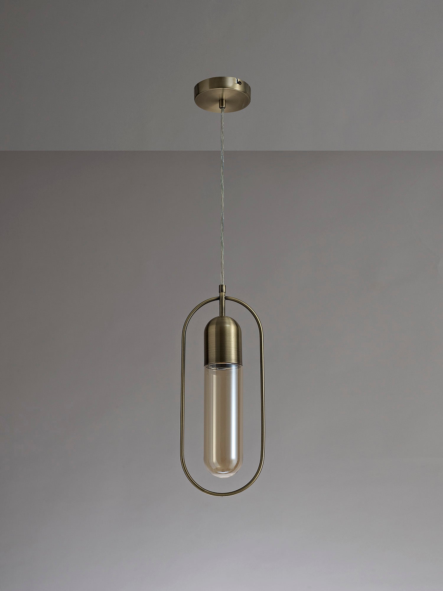 Rae Rectangular Pendant, 1 x 7W LED, 4000K, 790lm, Antique Brass/Amber, 3yrs Warranty