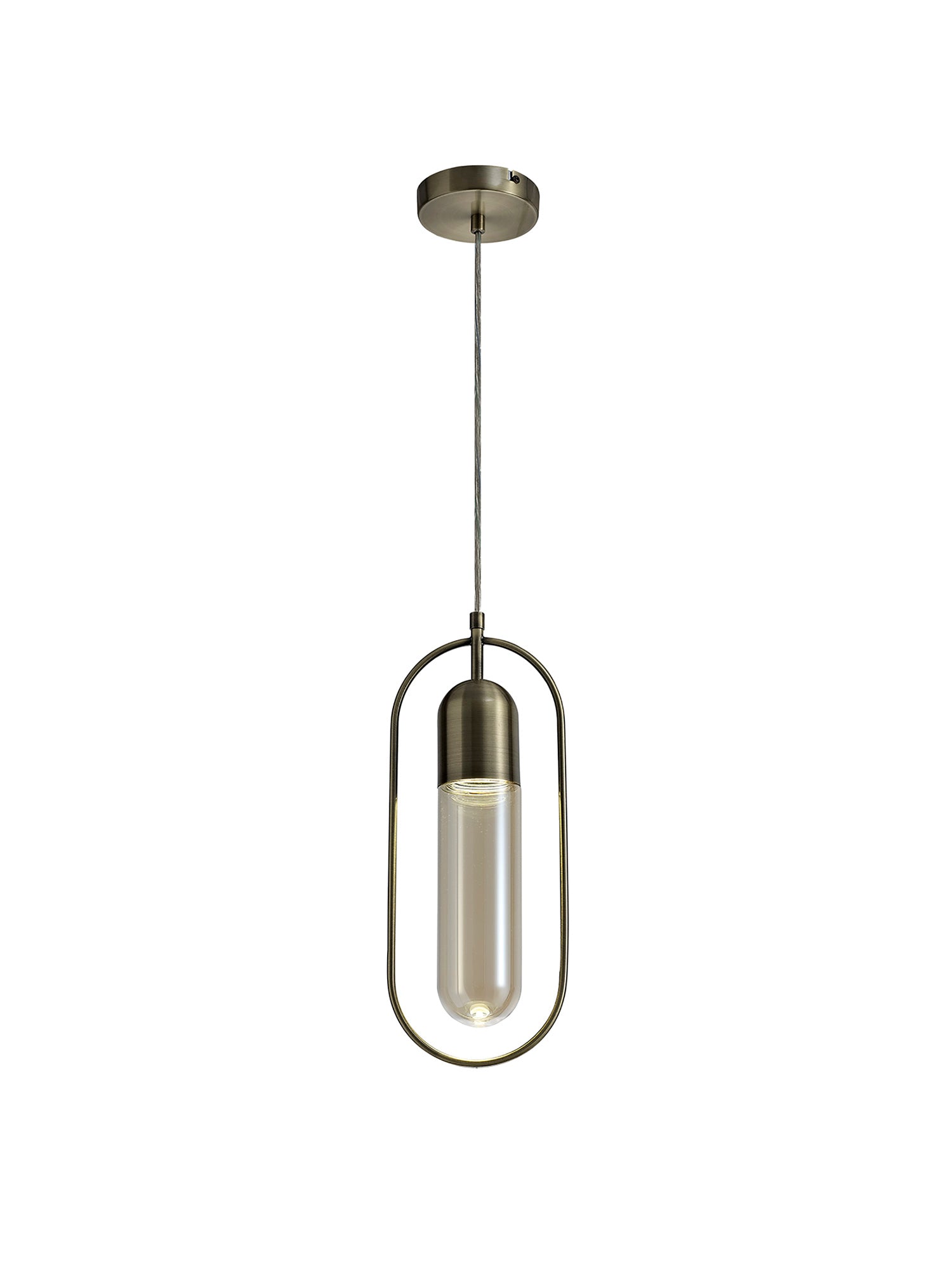 Rae Rectangular Pendant, 1 x 7W LED, 4000K, 790lm, Antique Brass/Amber, 3yrs Warranty