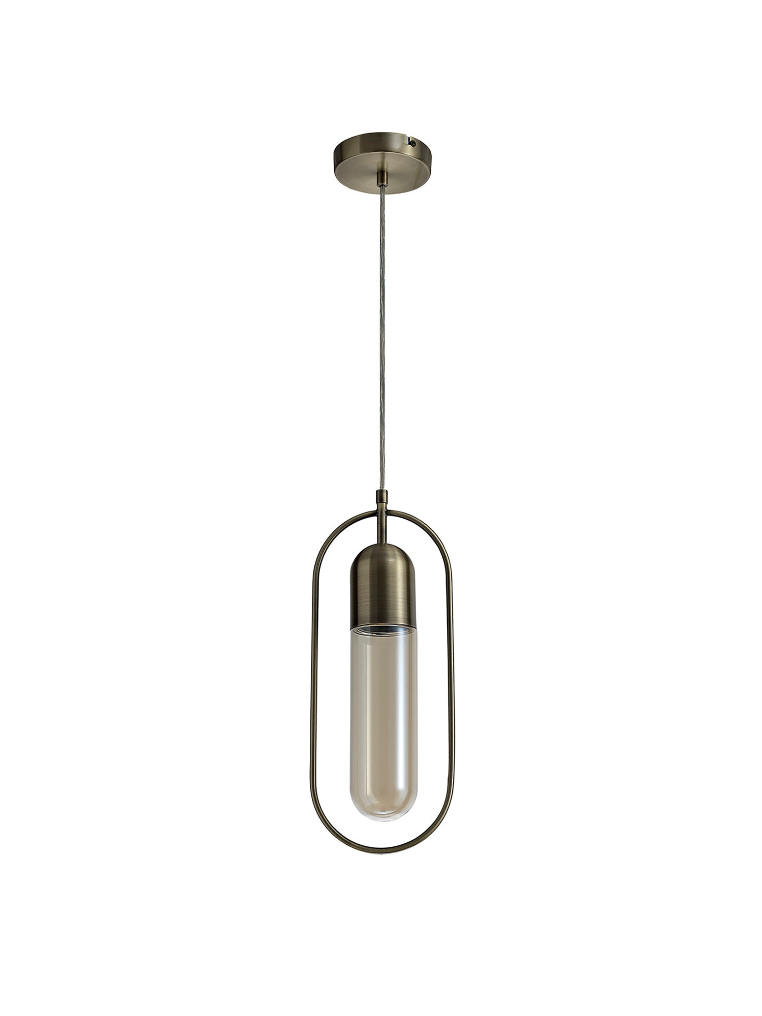 Rae Rectangular Pendant, 1 x 7W LED, 4000K, 790lm, Antique Brass/Amber, 3yrs Warranty