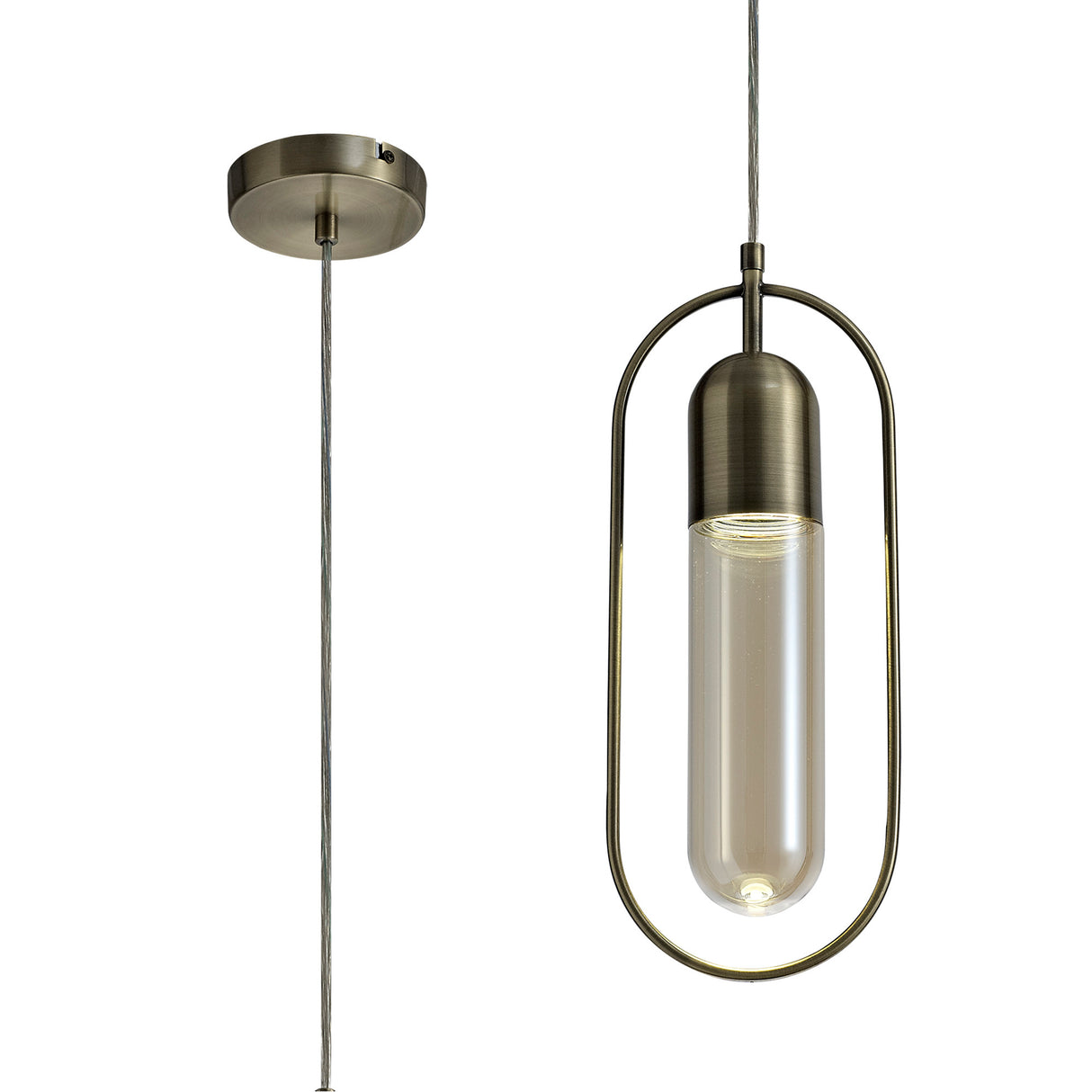 Rae Rectangular Pendant, 1 x 7W LED, 4000K, 790lm, Antique Brass/Amber, 3yrs Warranty