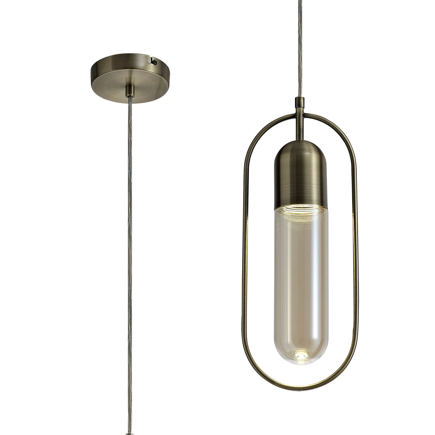 Rae Rectangular Pendant, 1 x 7W LED, 4000K, 790lm, Antique Brass/Amber, 3yrs Warranty