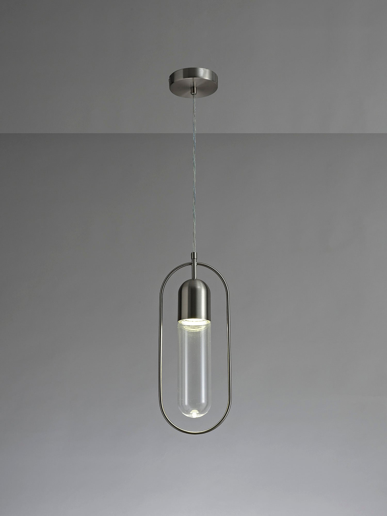 Rae Pendant, 1 x 7W LED, 4000K, 790lm, Satin Nickel/Clear, 3yrs Warranty