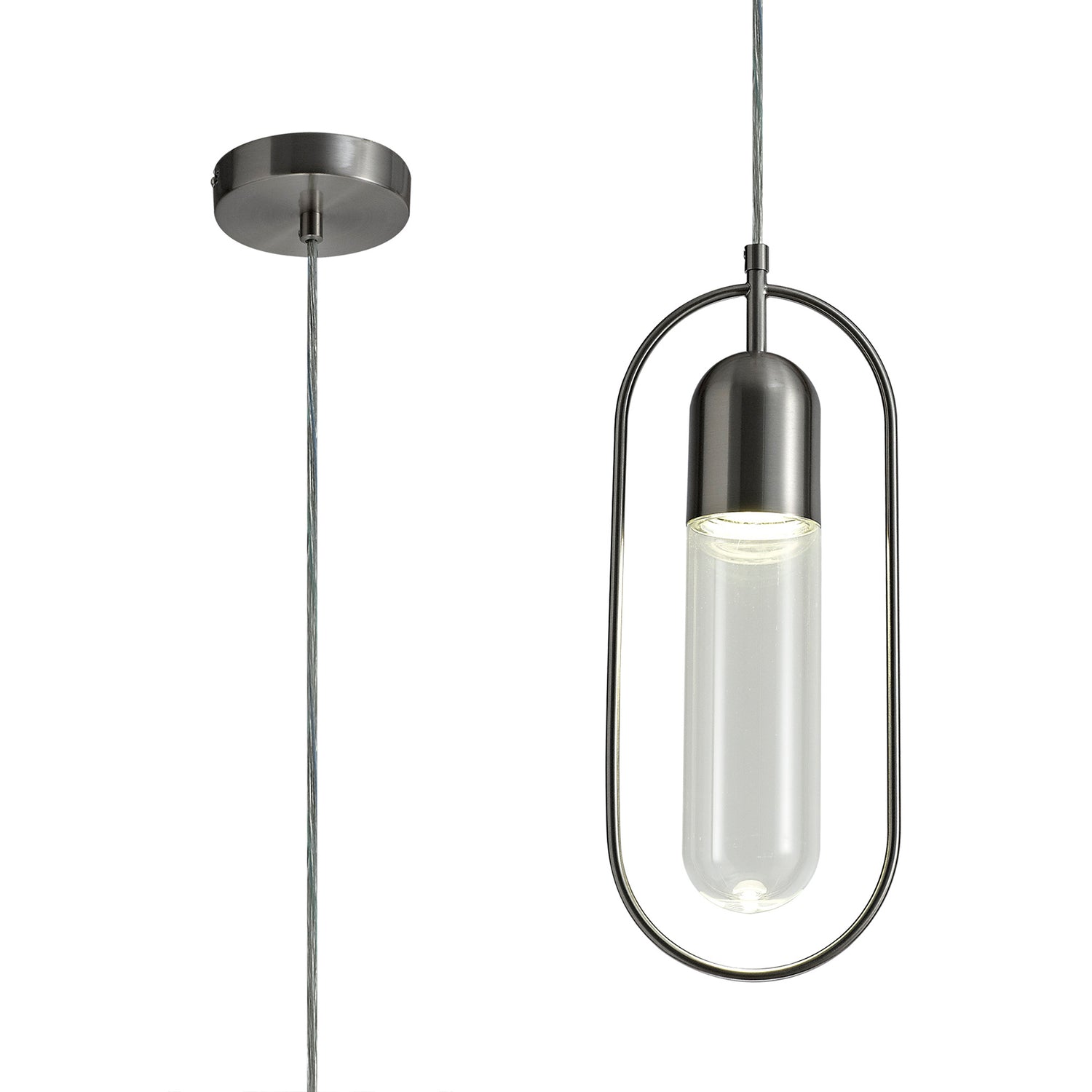 Rae Pendant, 1 x 7W LED, 4000K, 790lm, Satin Nickel/Clear, 3yrs Warranty