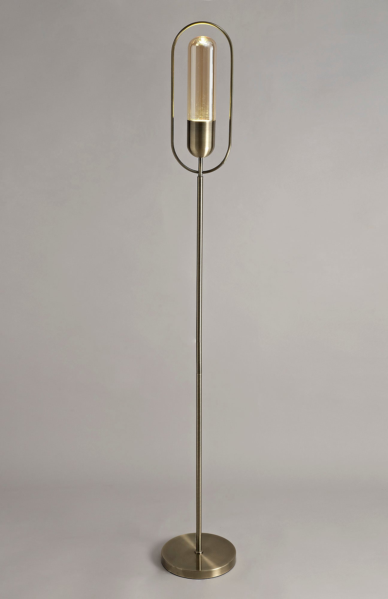 Rae Floor Lamp, 1 x 7W LED, 4000K, 790lm, Antique Brass/Amber, 3yrs Warranty