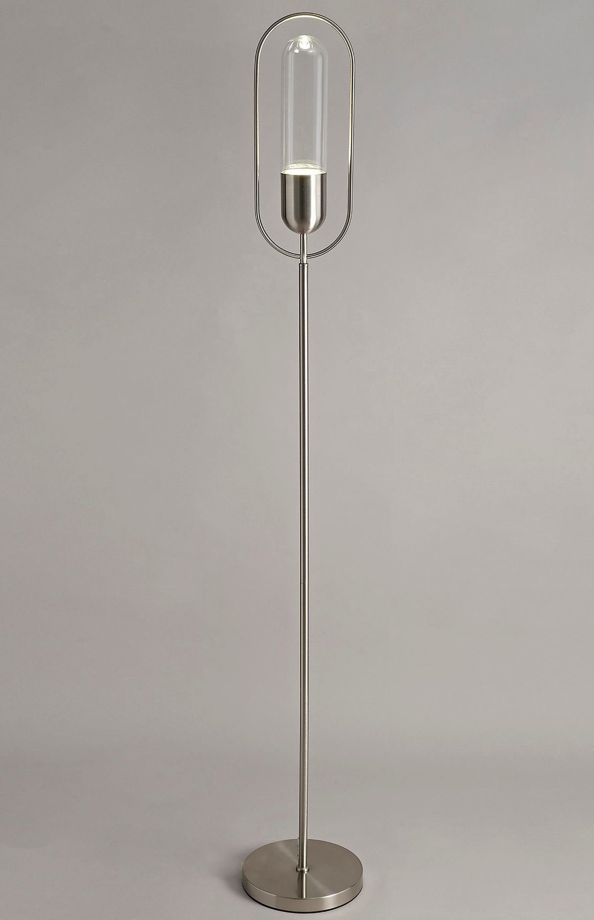 Rae Floor Lamp, 1 x 7W LED, 4000K, 790lm, Satin Nickel/Clear, 3yrs Warranty