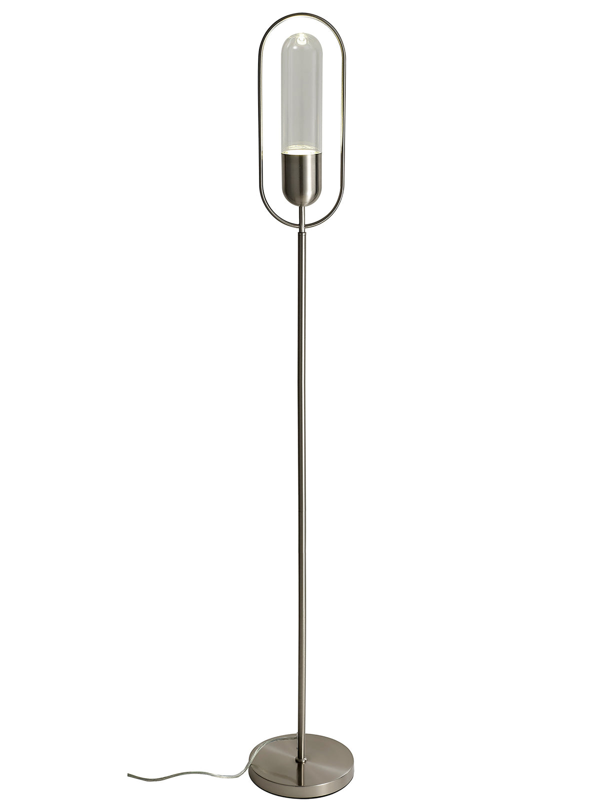 Rae Floor Lamp, 1 x 7W LED, 4000K, 790lm, Satin Nickel/Clear, 3yrs Warranty