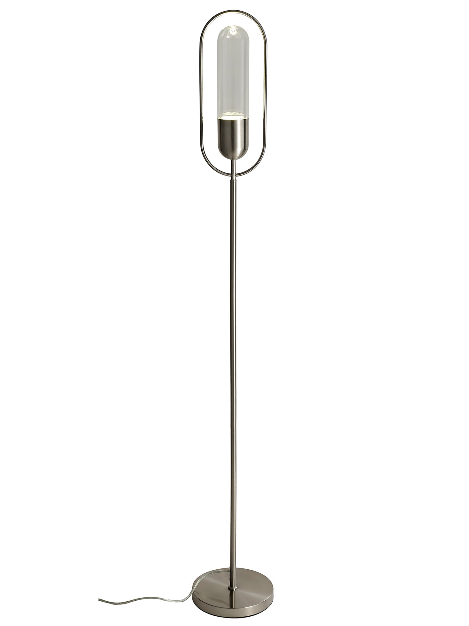 Rae Floor Lamp, 1 x 7W LED, 4000K, 790lm, Satin Nickel/Clear, 3yrs Warranty