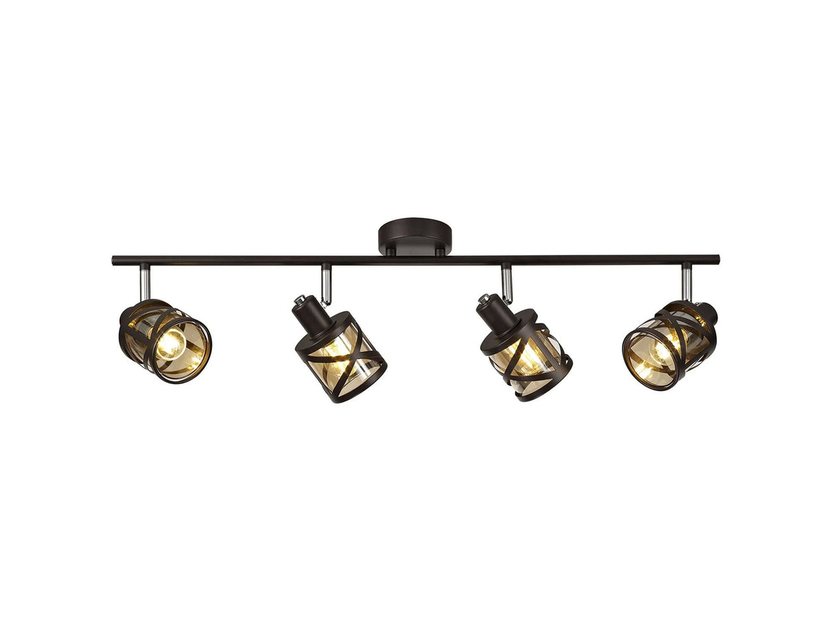 Ritchie 4 Light Linear Bar Spotlight E14, Oiled Bronze/Polished Chrome/Amber