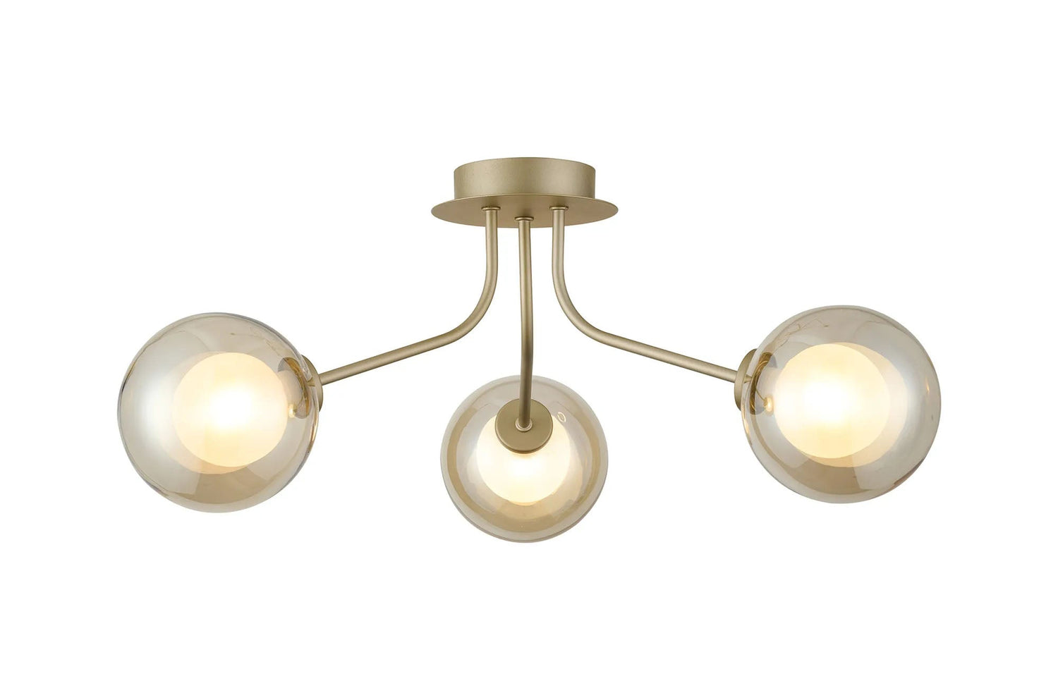 Rix Semi Flush Light, 3 Light G9, Light Painted Beige/Cognac Round With Inner Glass Shade