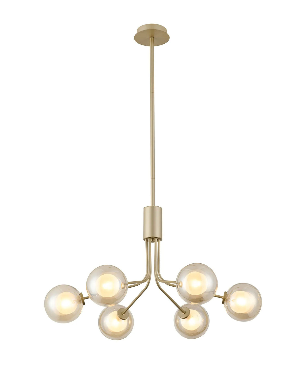 Rix Fixed Pendant, 6 Light G9, Light Painted Beige/Cognac Round With Inner Glass Shade