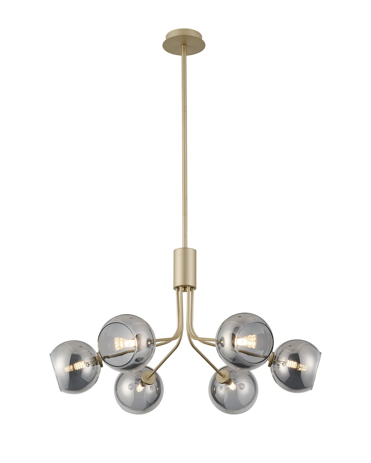 Rix Fixed Pendant, 6 Light G9, Light Painted Beige/Smoke Plated Open Mouth Round Glass Shade