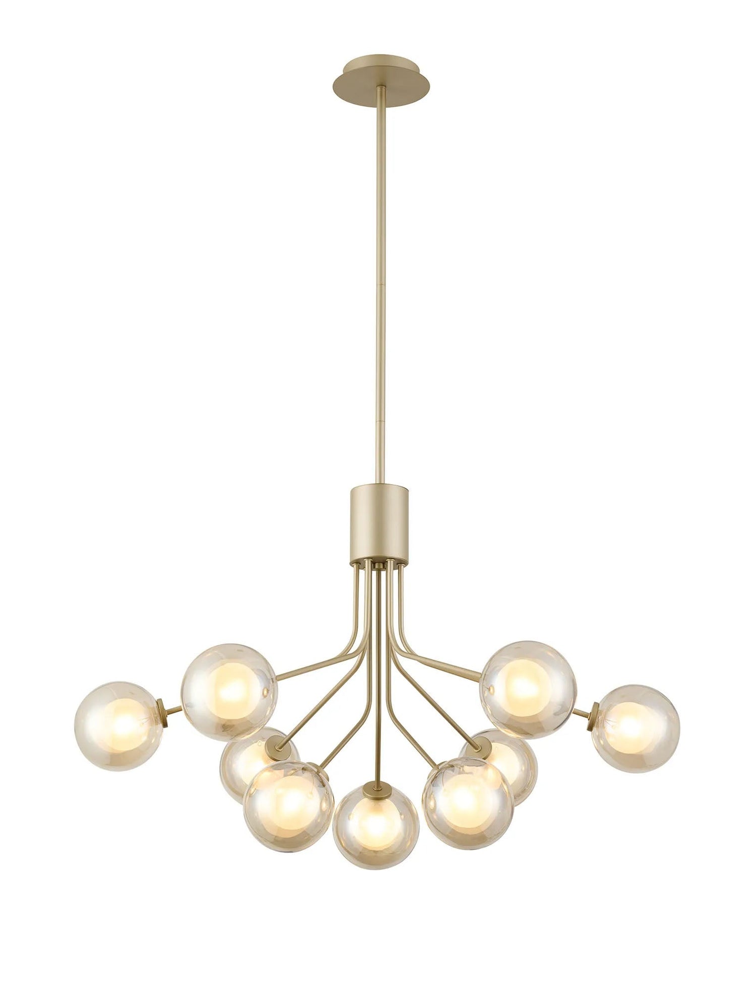 Rix Fixed Pendant, 6 + 3 Light G9, Light Painted Beige/Cognac Round With Inner Glass Shade