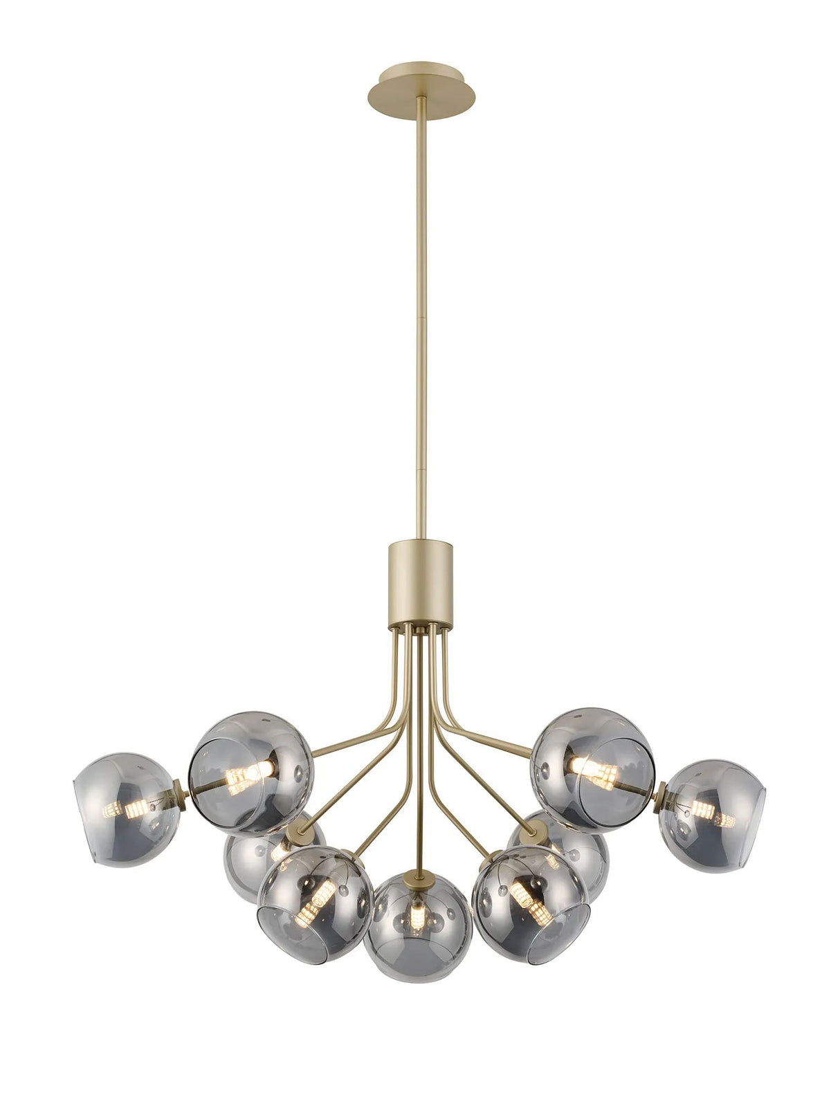Rix Fixed Pendant, 6 + 3 Light G9, Light Painted Beige/Smoke Plated Open Mouth Round Glass Shade