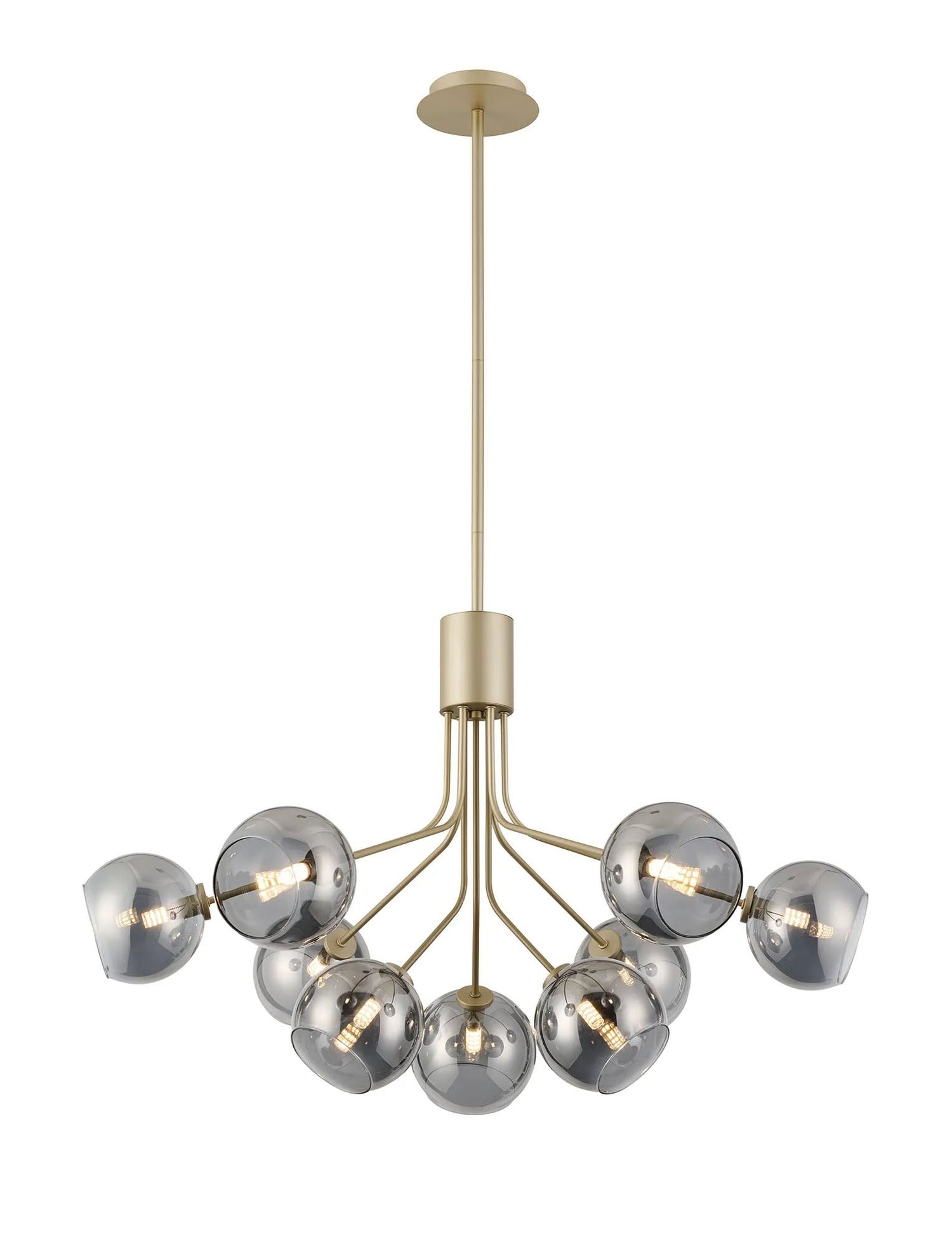 Rix Fixed Pendant, 6 + 3 Light G9, Light Painted Beige/Smoke Plated Open Mouth Round Glass Shade